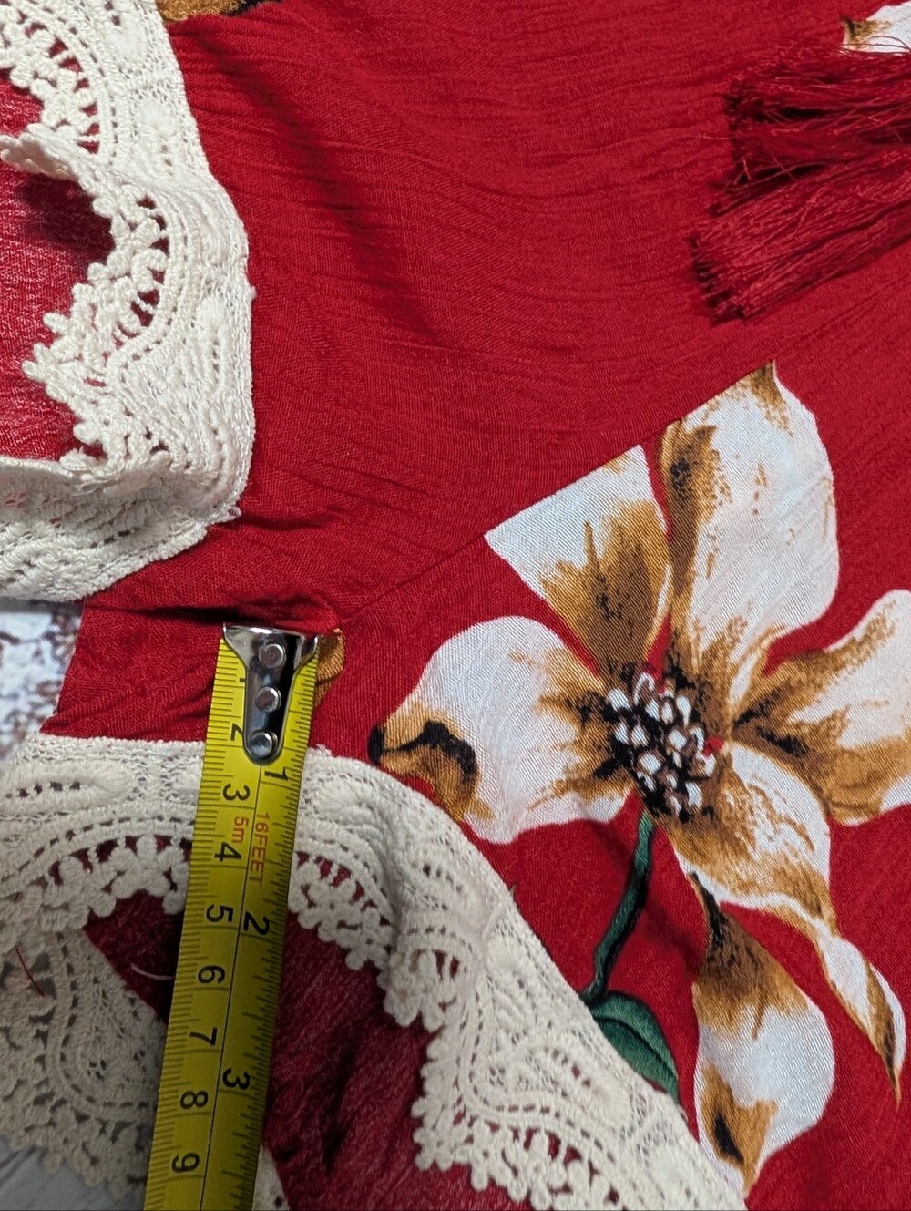 Umgee Women's Maroon Red Floral Eyelet Lace Trim 2-Piece Crop Top and Shorts Set - Picture 12 of 12